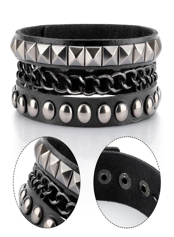 UlZDVUli Studded Bracelet, Spike Bracelets, 3 Pieces Black Spiked Rock Emo Punk Goth Leather Wristband, Gothic Spiky Rivet Cuff Wristbands Jewelry Accessories for Men Women Halloween Rocker Outfits - Image 5
